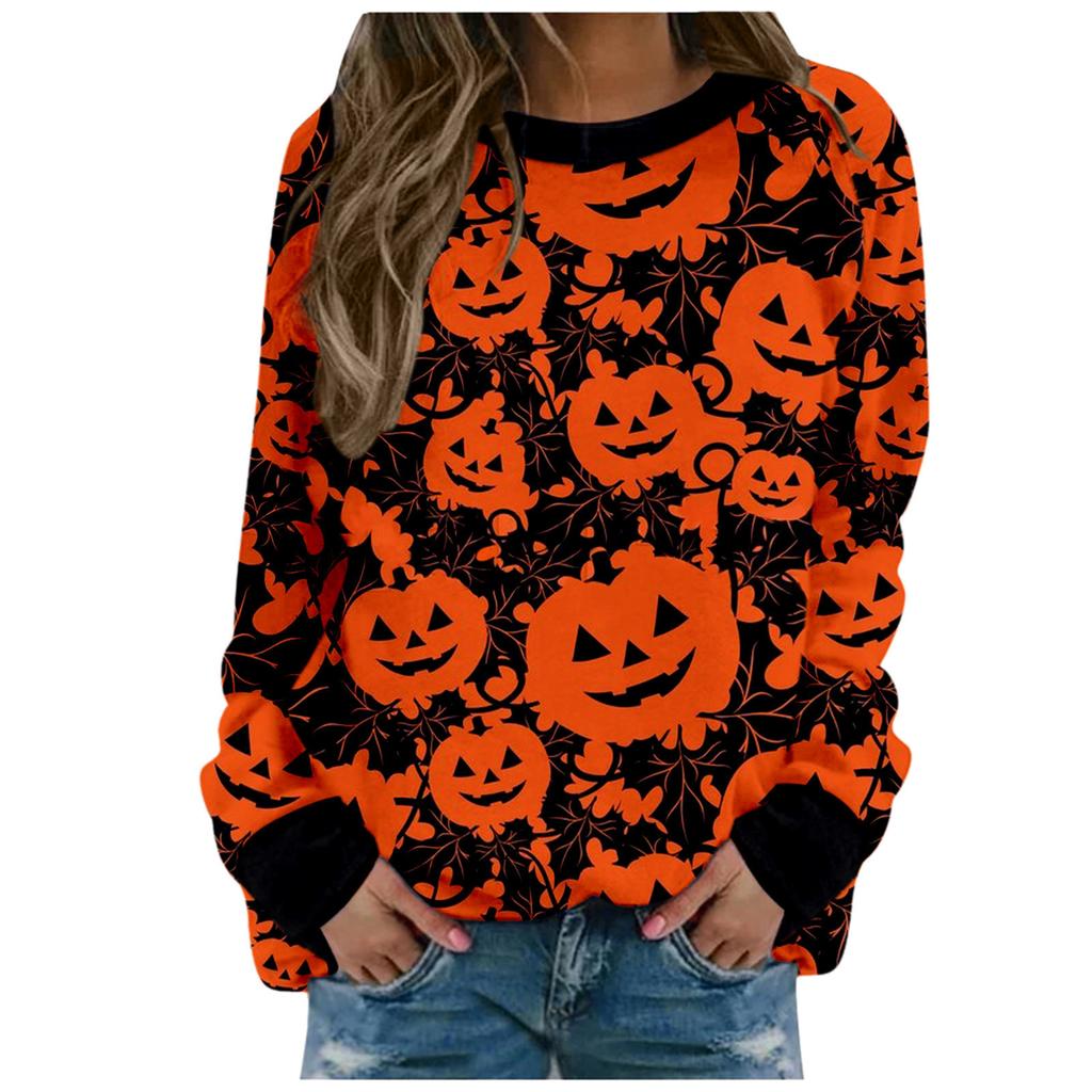 Halloween Sweatshirts Pumpkin 3D Print Women Casual O-Neck Streetwear Oversized Harajuku Pullover Clothing