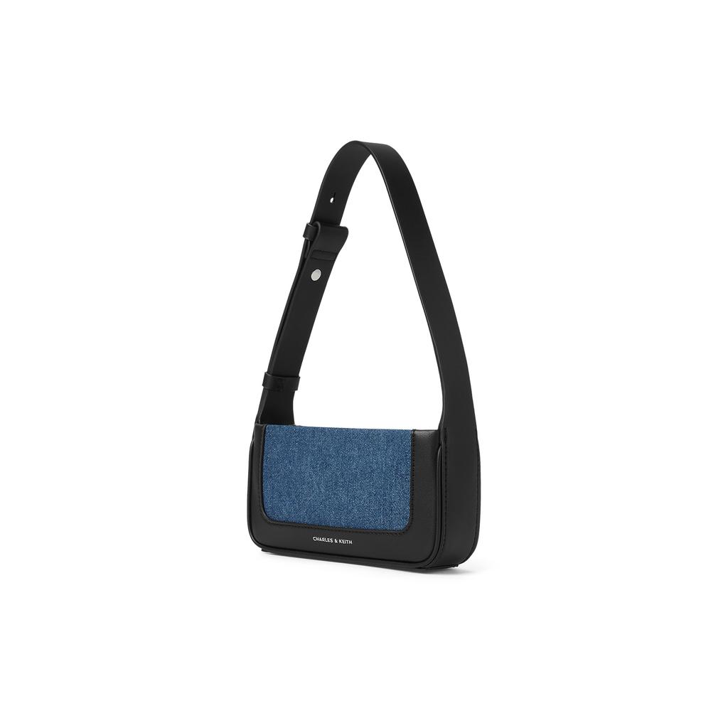 New CHARLES&KEITH Fabric Crossbody Bags Trumpets Women's Dark Denim Blue/Tan Tea Brown CK2-20671598-1