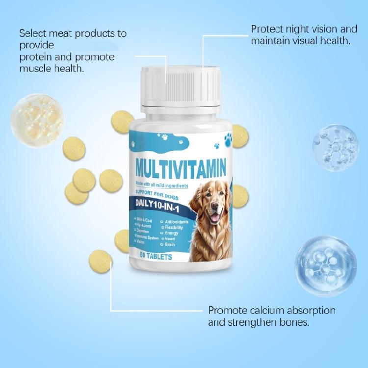 Hundegesundheitsergänzung mit Vitaminen, Mineralstoffen, Aminosäuren 80 Tabletten zur Verbesserung des Immunsystems Für Alle Rassen