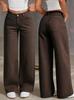 Puffanpop Women's High Waisted Stretchy Wide Leg Jeans - Brown Denim High Rise Casual Loose Fit Pants for Daily Wear