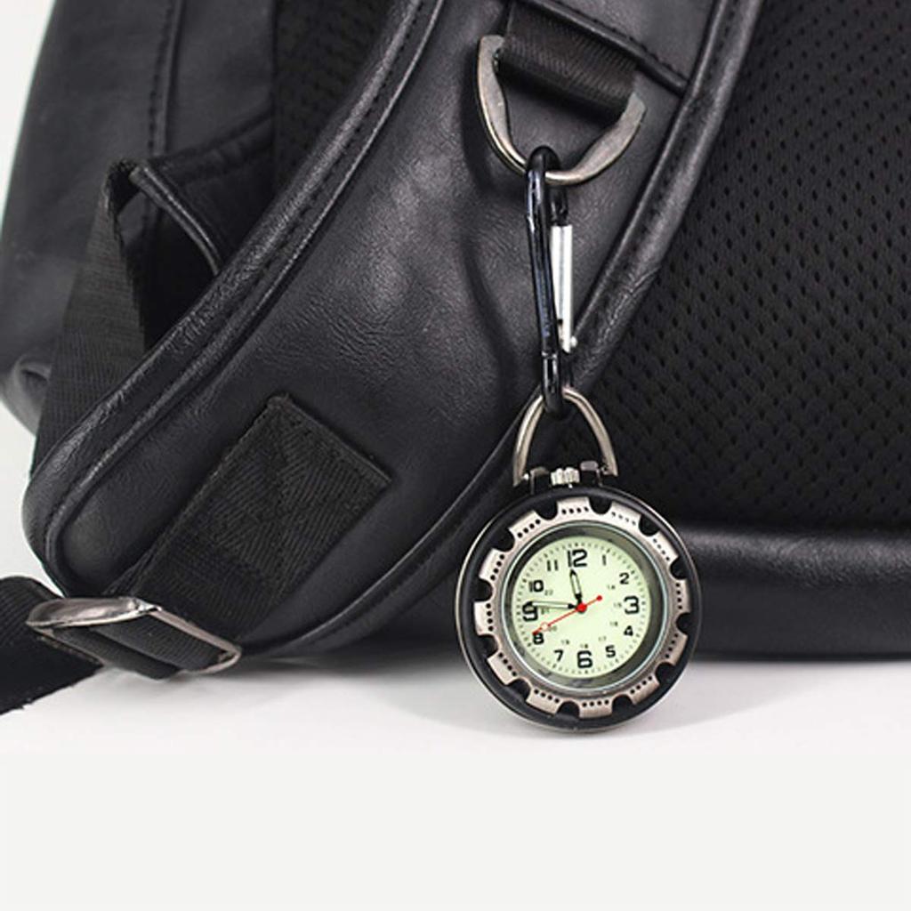 JEWELRYWE Nurse Watch Carabiner Luminous Dial Keychain Simple Bag Pocket Watch Silver