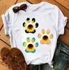 Women's Large Size Short Sleeve Crewneck T-Shirt Cartoon Hand-Painted Dog Paw Print Warm Polyester Fabric Summer Fashion