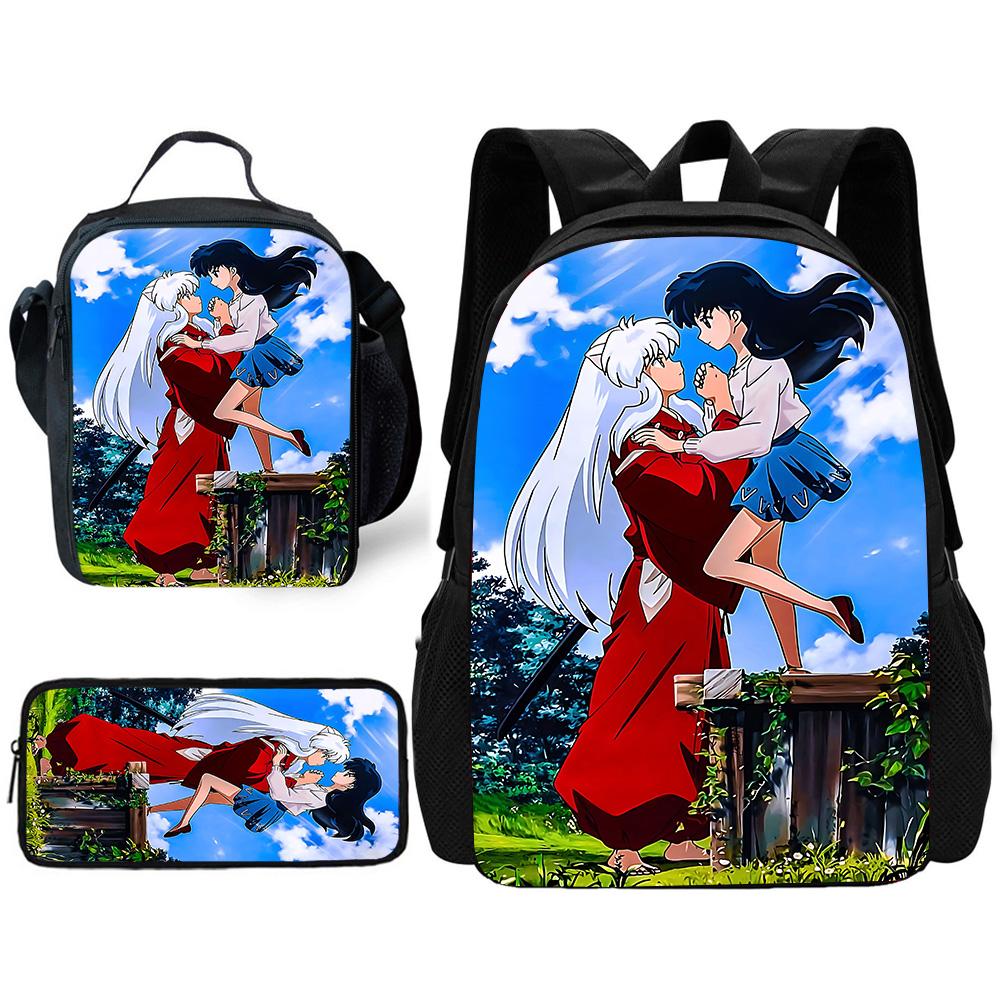Inuyasha Warm Winter Child School Backpack with Lunch Bags ,Pencil Bags ,School Bags for Boys Girls Best Gift