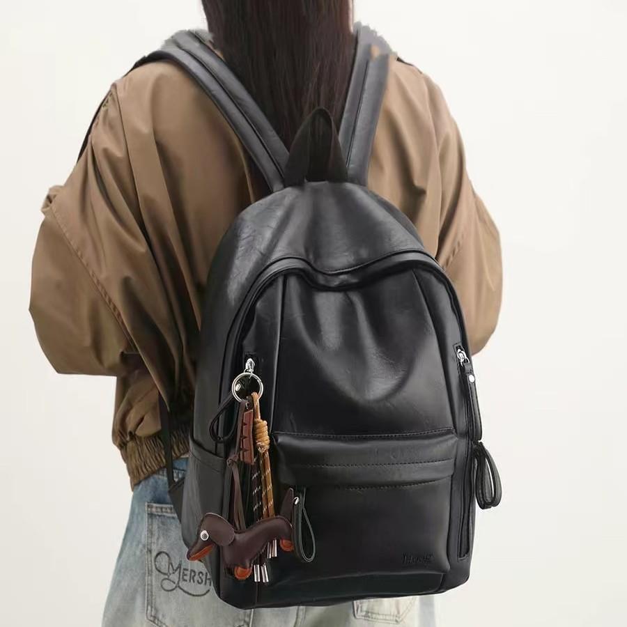 Schoolbag Retro Soft Leather Backpack Women's 1011 Summer New Large-capacity Student Class Schoolbag Short Trip Backpack