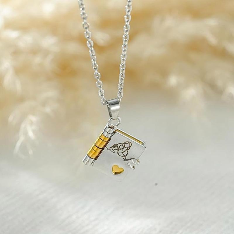 Engraved Chapter Book Pendant Necklace For Granddaughters Thoughtful Gift From Grandma Titanium Steel Jewelry