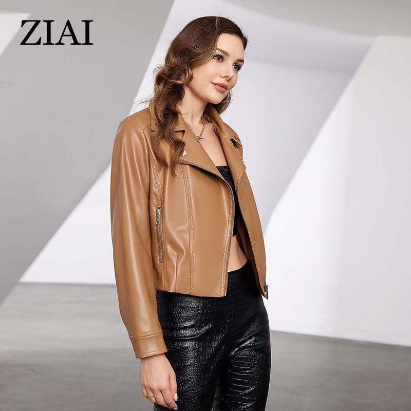 ziai New Spring Autumn Women Short Faux Leather Jacket Casual PU Coat Loose Motorcycle Jackets Fashion Streetwear Oversized Korean Coat ZPW-202301