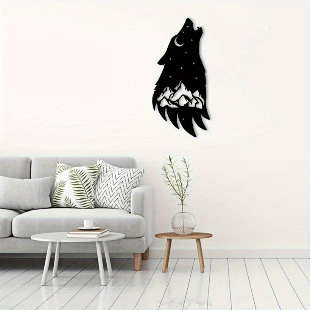 2PCS Mountain Wolf Silhouette Metal Wall Art Nature Wilderness Home Cabin Decor Set