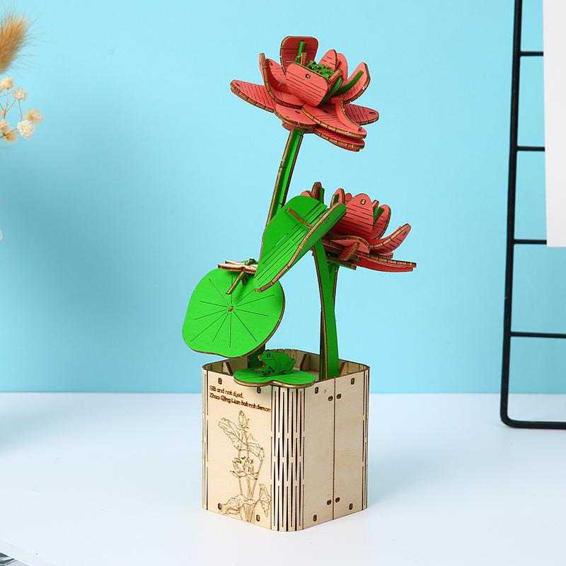 New 3D Three-dimensional Puzzle Wooden Peony Flower Puzzle Children's Educational Toys Sunflower Peony Lotus Puzzle Toy