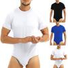 Bodysuit Pajamas Bodybuilding Short Sleeve Solid Color Crew Neck Men One Piece Underwear Romper for Home