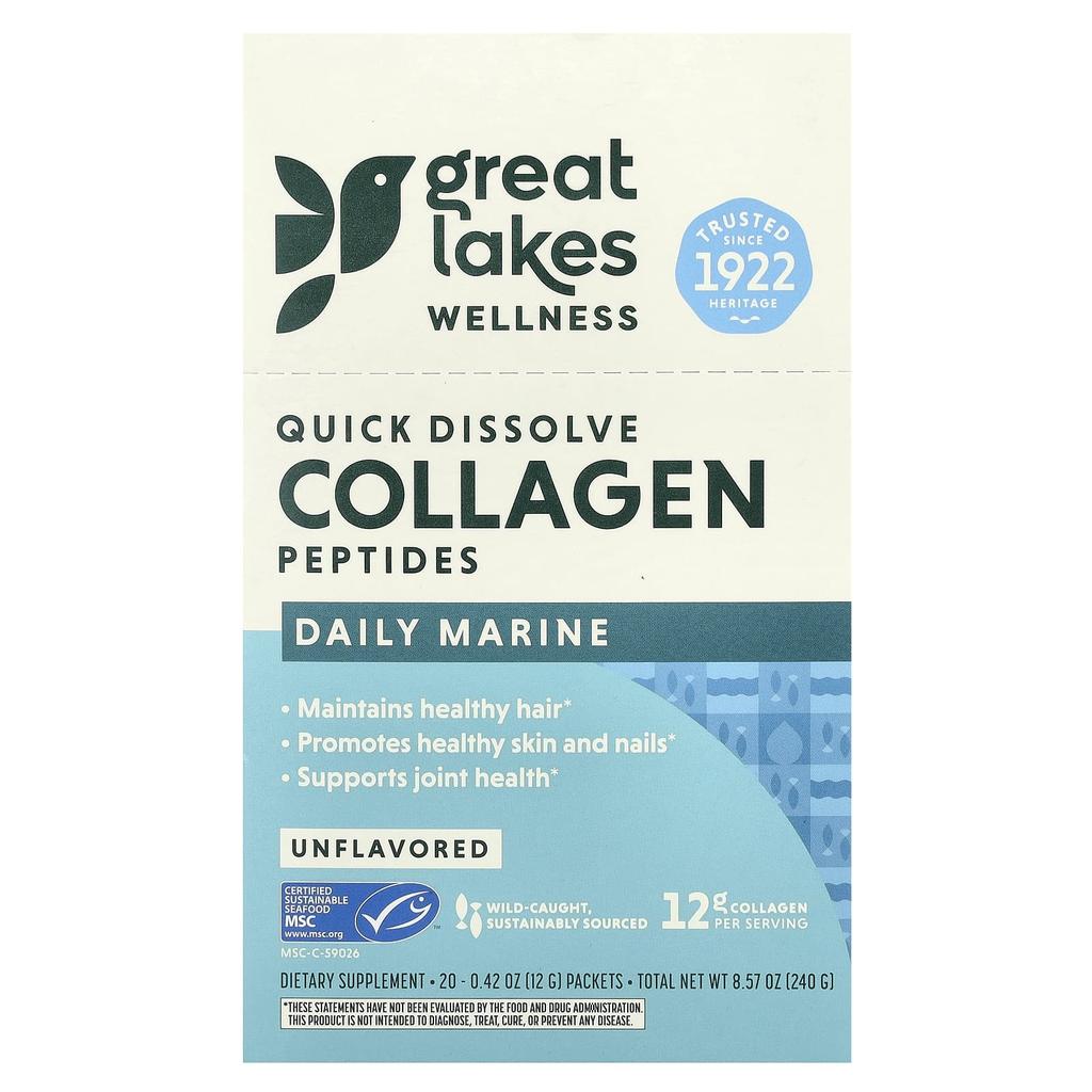 Fast Dissolving Collagen Peptides, Daily Marine, Unflavored, 20 Packets, 12G (0.42Oz) Each