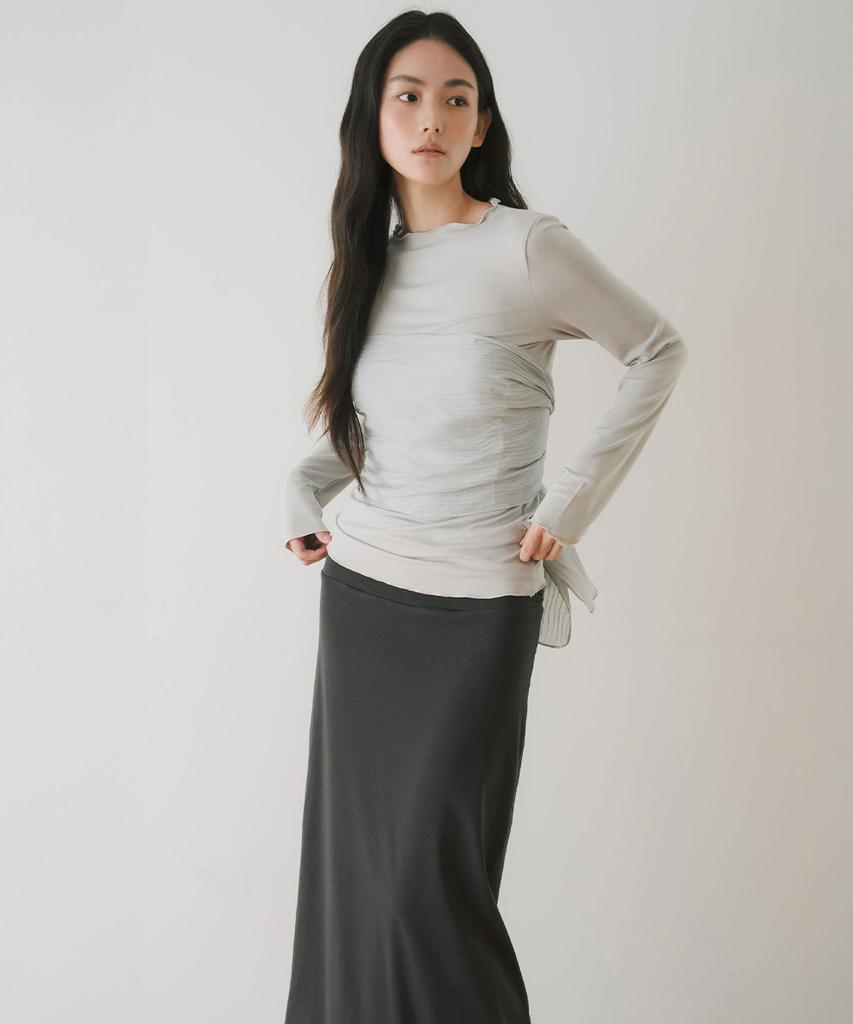Ieoning Double Layered Shirring Maxi Skirt, Charcoal