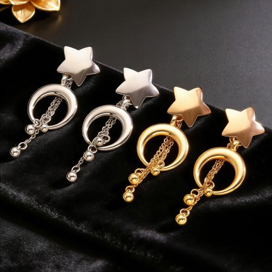 Star And Crescent Moon Earrings Women Retro Dangle Drop Earrings Long Chain Tassel Earrings for Daily Wear Dates Street Party