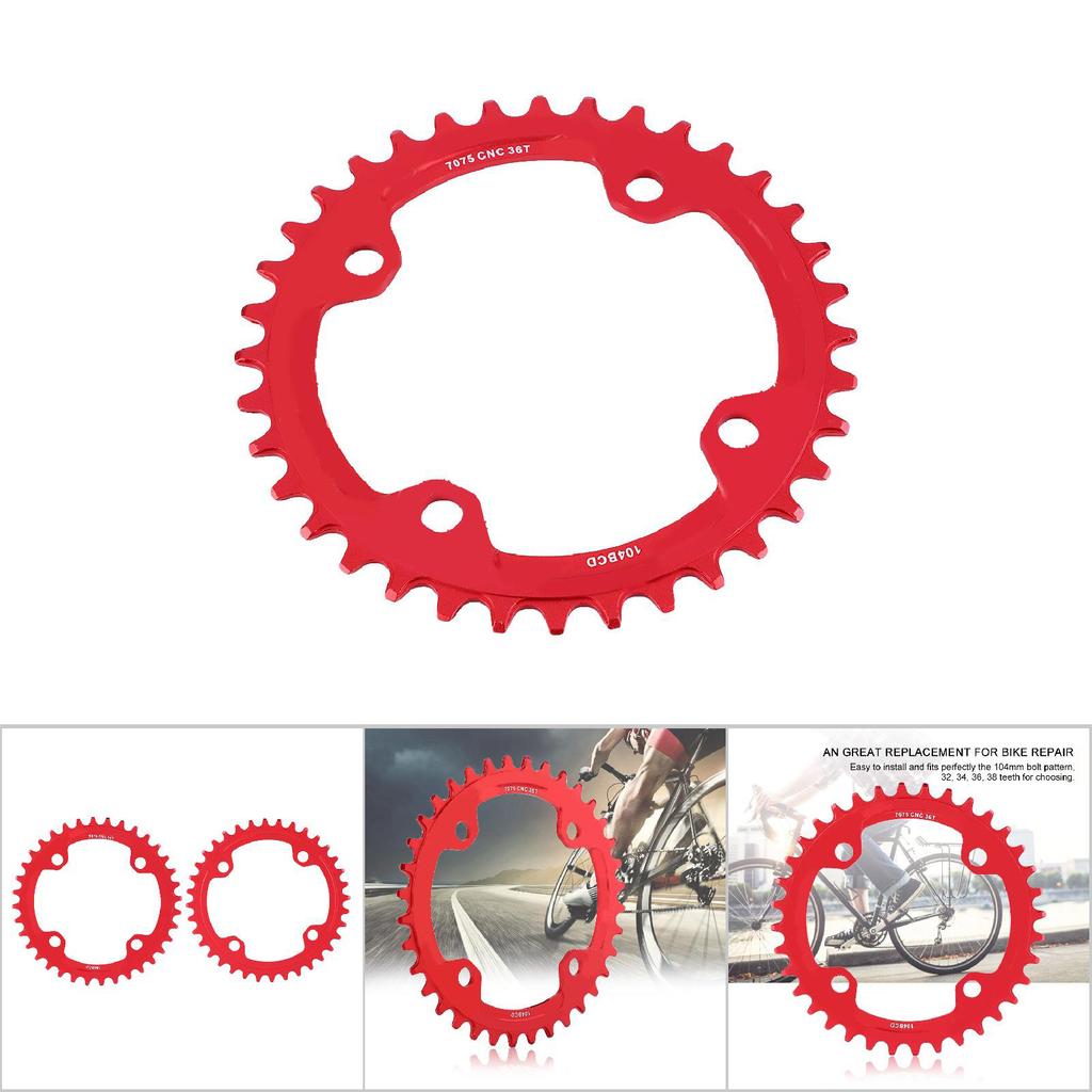 32343638T BCD 104 Mountain Bike Steel Single Crank Chain Ring Repair Parts (Red 36T)