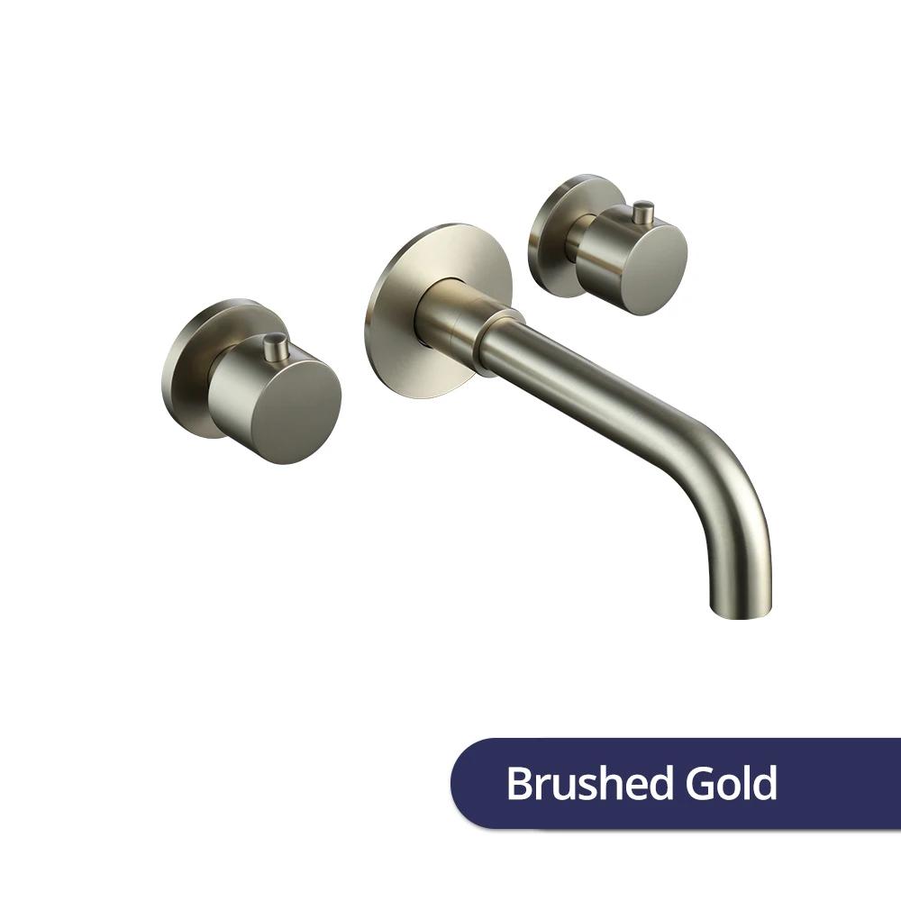 Brushed Rose Gold Basin Faucet 100% Solid Brass Sink Faucet Wall Mounted Brushed Gold Basin Mixer Hot And Cold Bathroom Tap