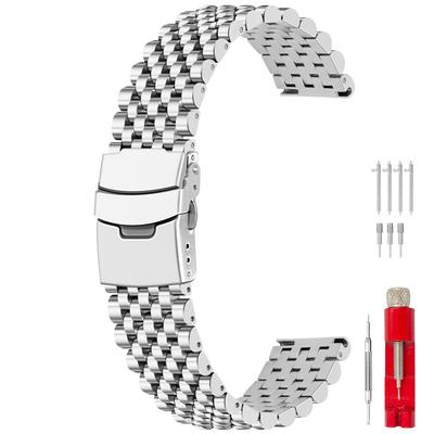 22mm Metal Watch Polished Silver Stainless Steel Watch Band for Men and Women [Kai Tian] Band, 7-Link