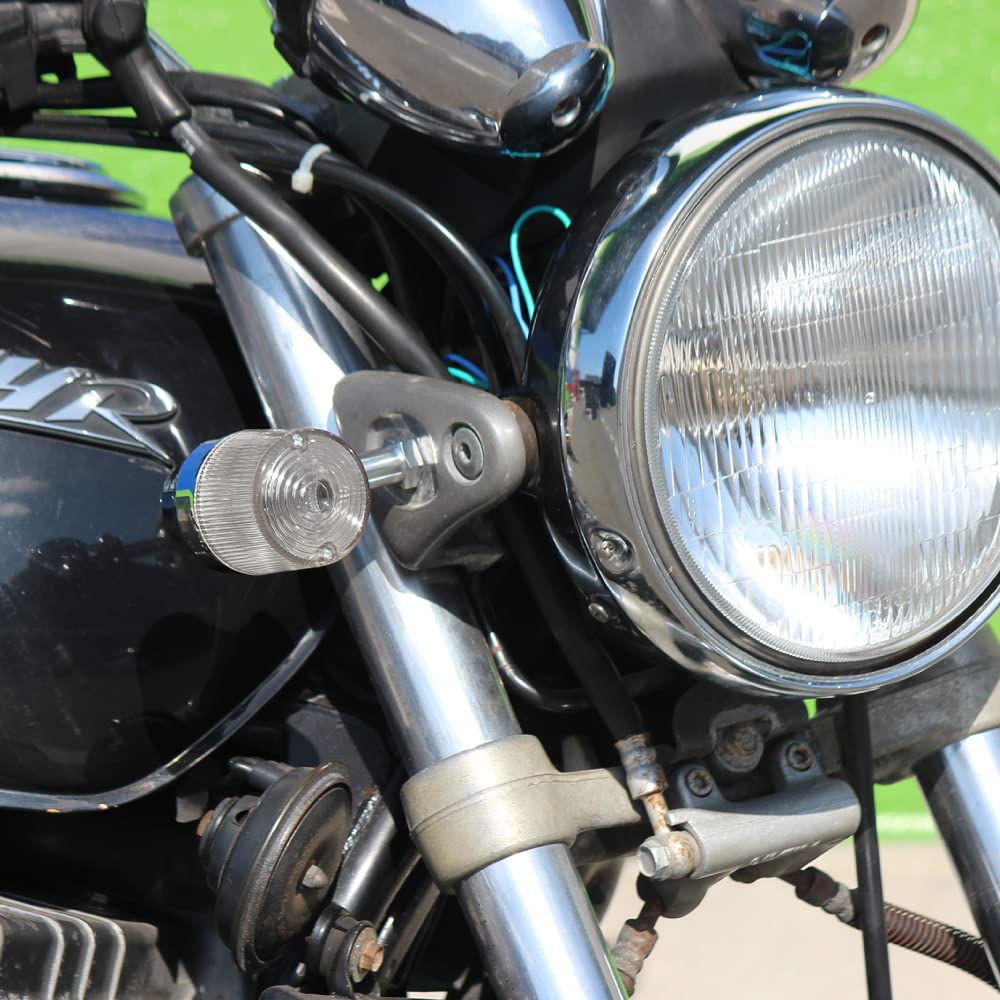 Universal Round European Turn Signal, Clear M10 x 73 mm Aluminum Mounting Stays Included, Set of 2