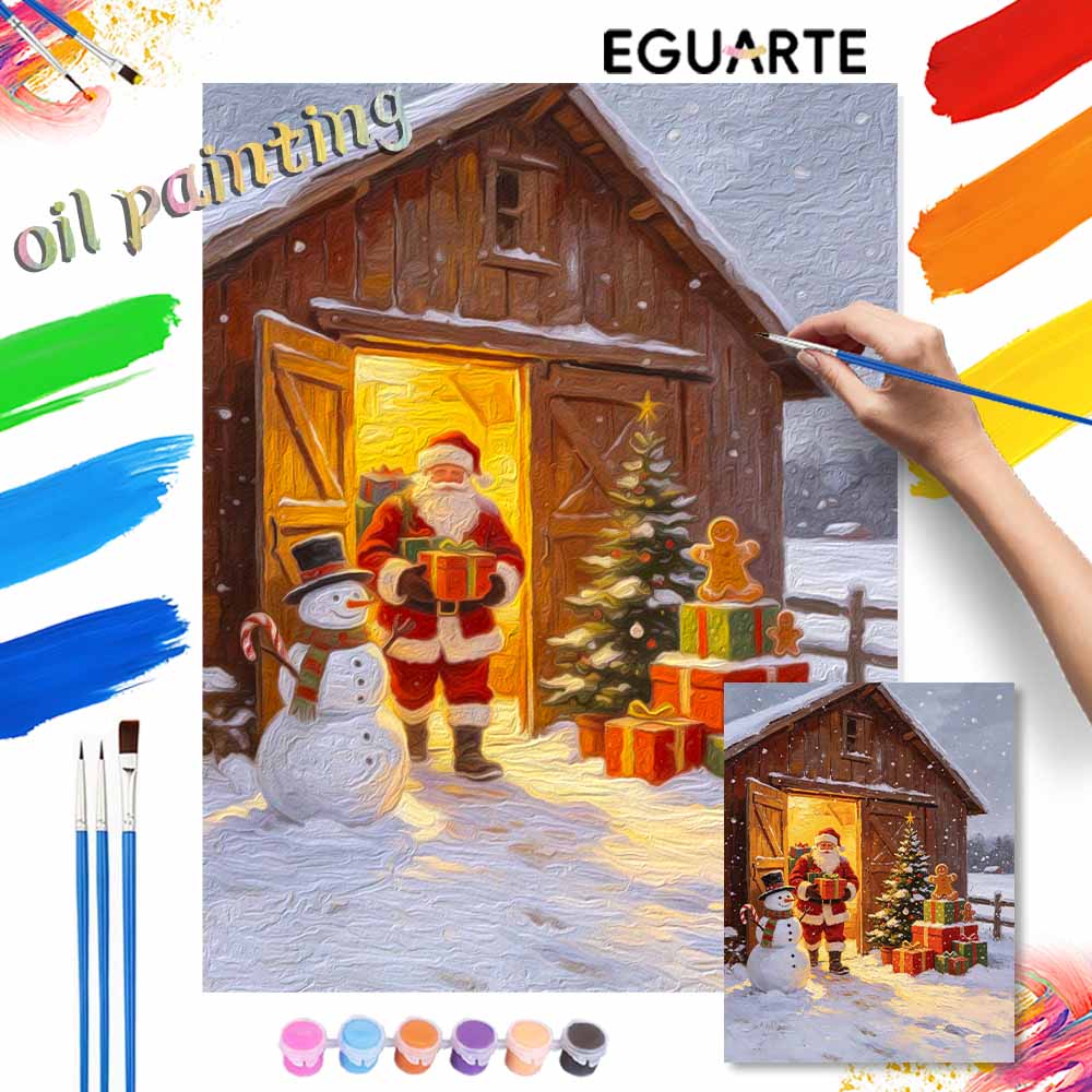 Christmas digital painting oil painting art Santa Claus snowman gifts winter scene kit hand painting home decoration painting