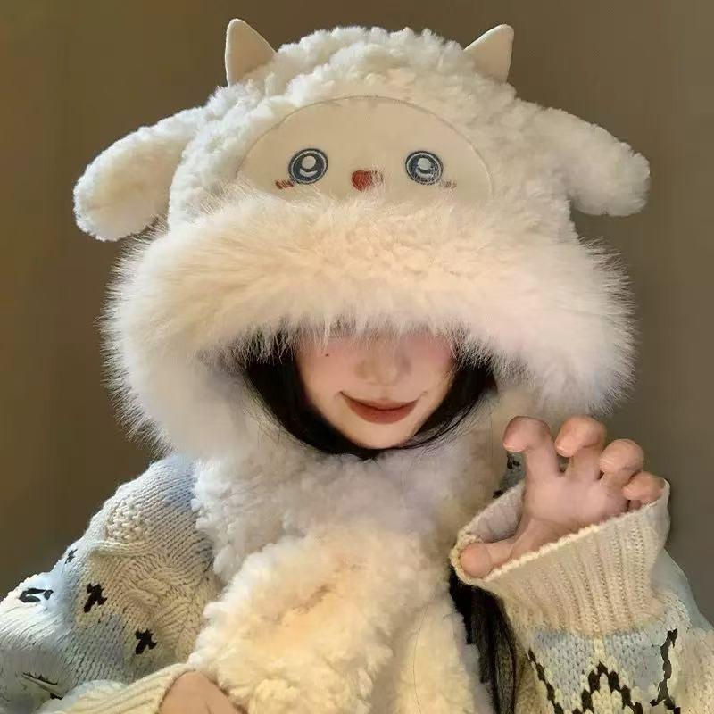 Cute hairy hat winter ladies tide bear vest integrated cold protection thickened winter hat warm shawl
