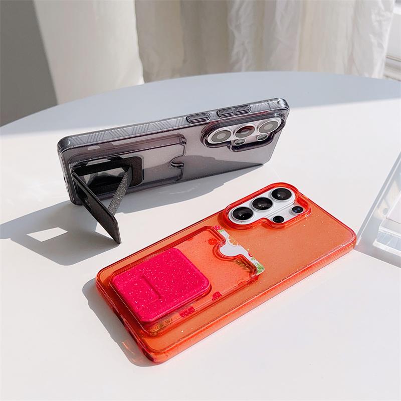 Transparent Glitter Bling Card Holder Wallet Phone Case For Samsung Galaxy S26 S25 S24 S23 Ultra Plus Soft TPU Shockproof Cover