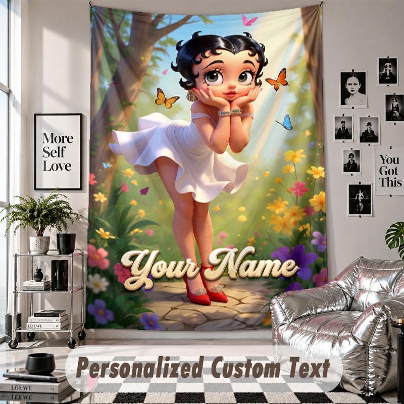 Custom Tapestry Wall Hanging, Betty Boop Personalized Name Text Home Wall Decor