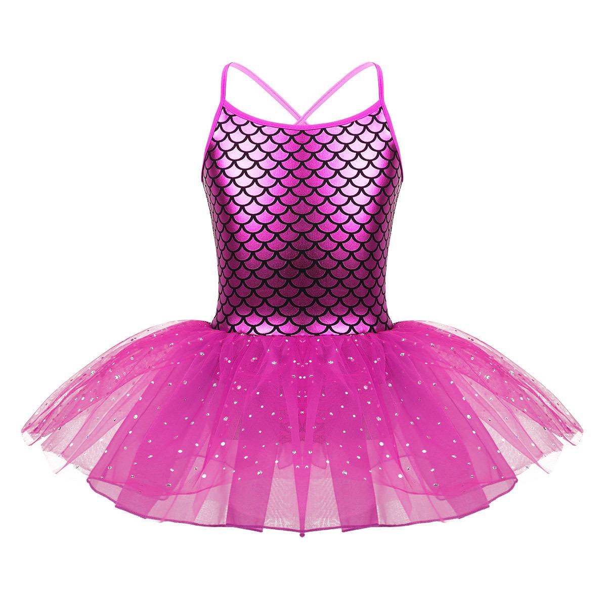 Manyakai Kinderen Kleine Meisjes Pailletten Zeemeermin Kostuum Cross Terug Tutu Ballet Dans Gymnastiek Turnpakje Jurk Dancewear 4-5 Years rozerode kleur