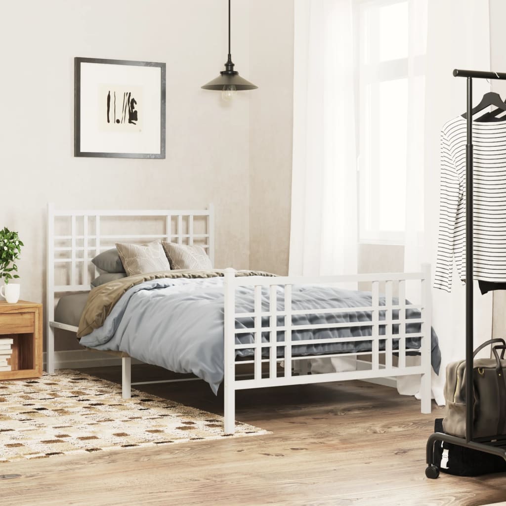 Metal Bed Frame with Headboard and Footboard White 90x190 cm
