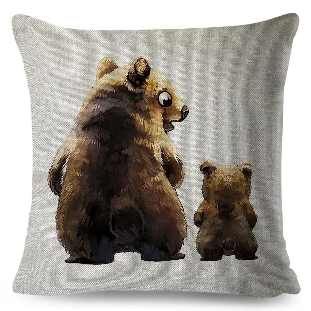 Cute Cartoon Animal Pillowcase Watercolor Animal Cushion Cover Living Room Bedroom Sofa Linen Decorative Pillowcase