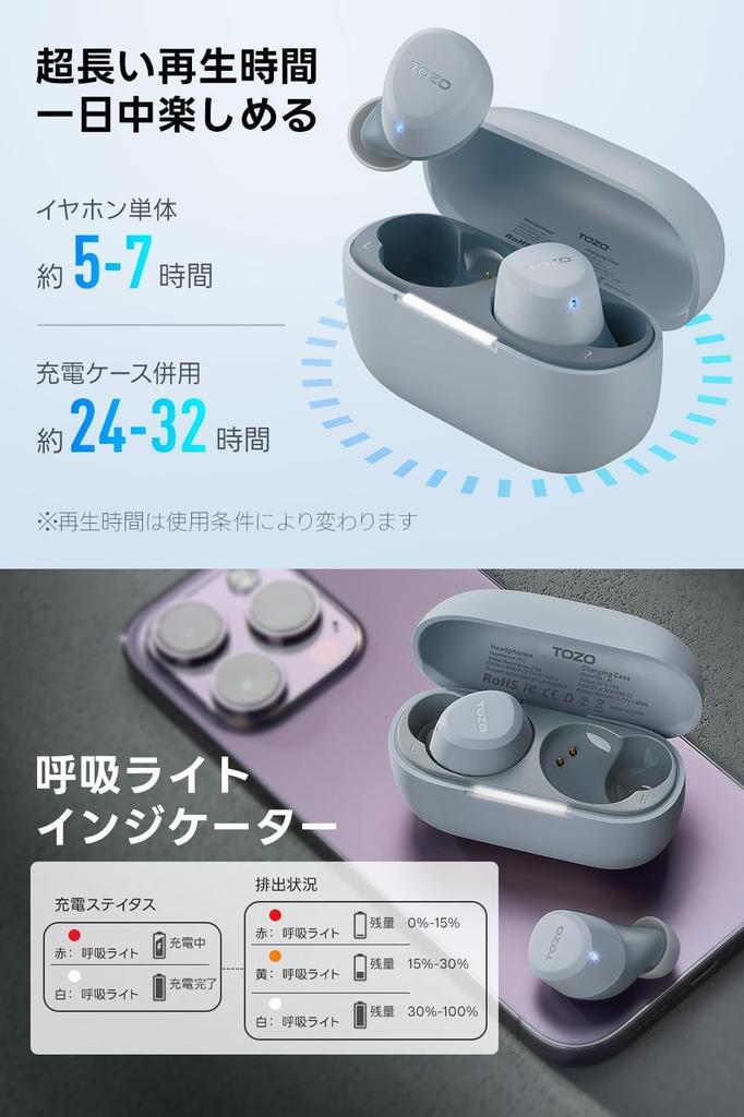 [2026 Upgraded Version] TOZO Wireless Earphones Bluetooth Earphones A1 Small Lightweight Clear Sound Up to 32 Hours Playback Noise Reduction (ENC) Dur