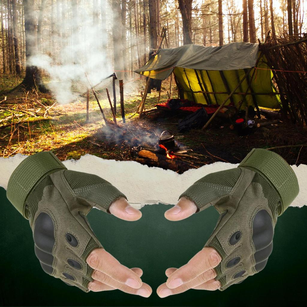 Tactical Protective Gloves, Padded, Knuckle Protection, Fingerless