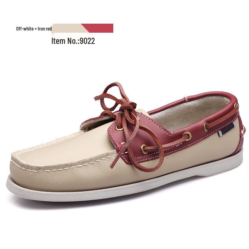 Plus Size Men's Casual Lace-Up Genuine Leather Boat Shoes with Rubber Sole for Driving