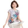 Chinese-style Frog Button Printed Summer Top for Middle-aged Women
