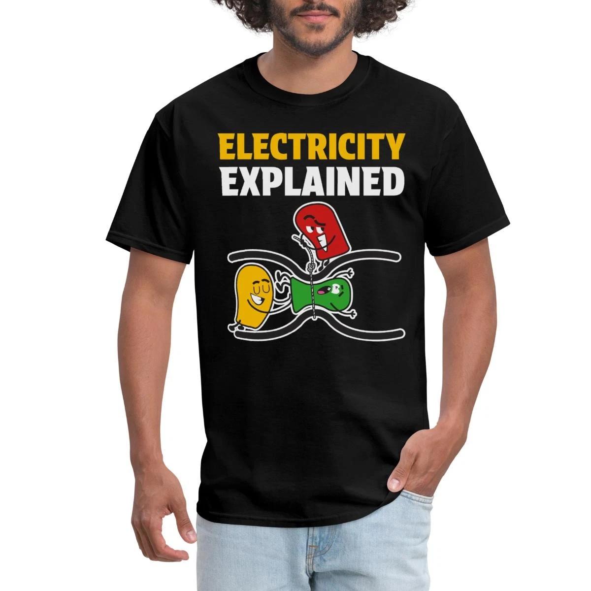 Electricity Explained Humorous Electrician Illustration Men s T-Shirt S