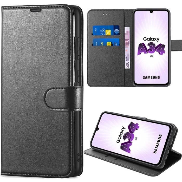 Coque pour Samsung Galaxy A34 5G Protection Rabat Effet Cuir Anti-Rayures Noir