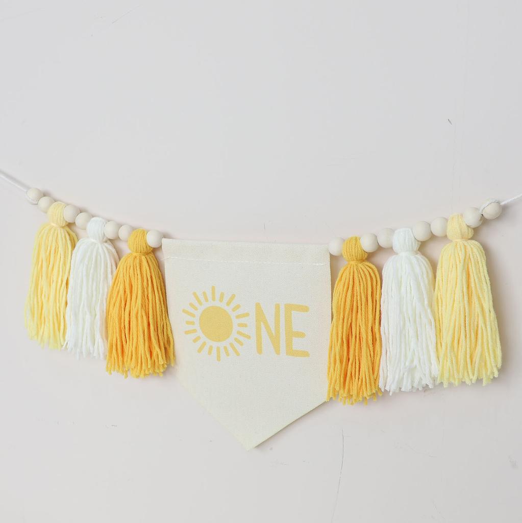 1th Sun Sign Birthday High Chair Banner Yellow Birthday Party Decoration,Sunshine Highchair Banner for Boy Girls Kids Bedroom