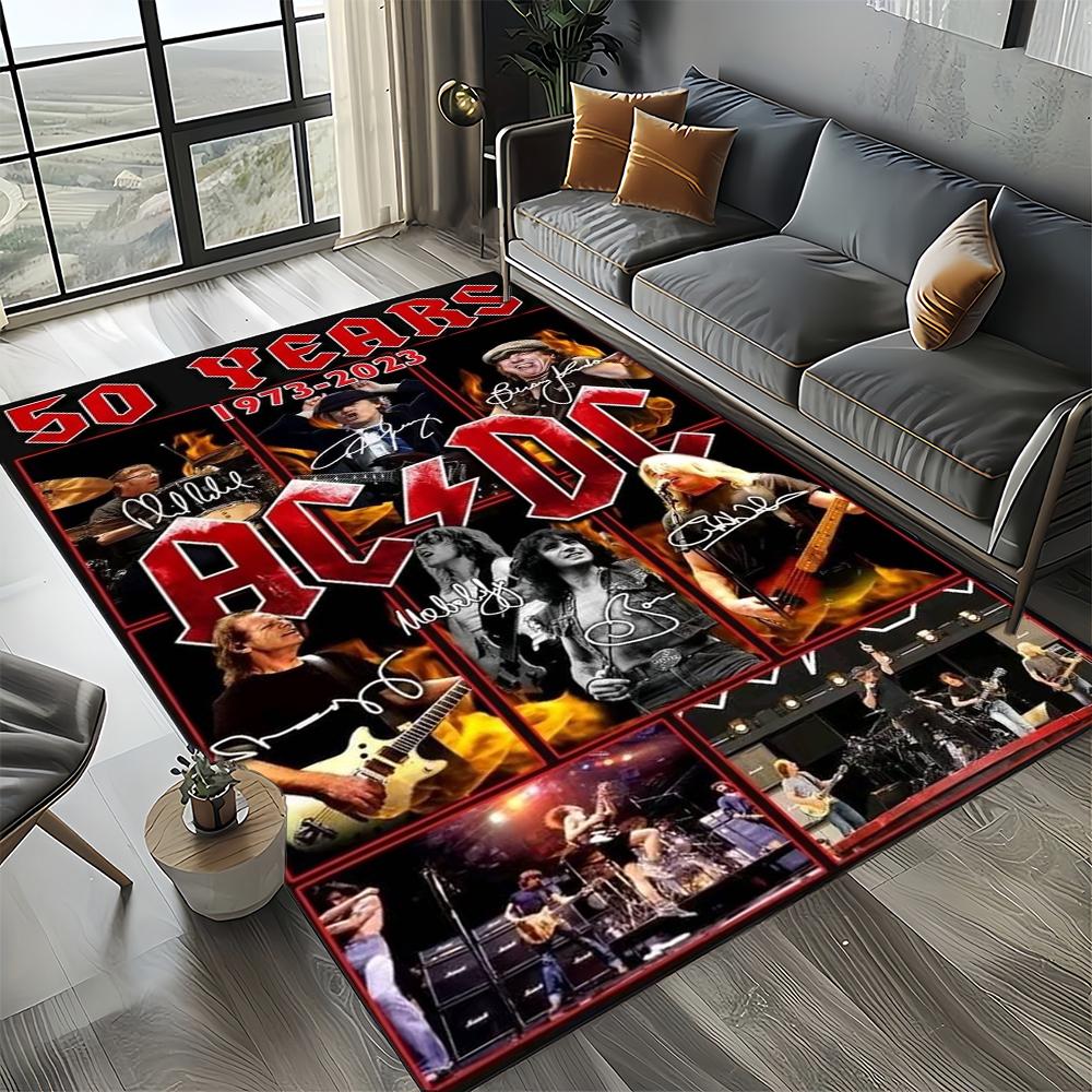 3D AC-DC Rock Band Cartoon Teppich Groß, Teppich für Wohnzimmer Schlafzimmer Sofa Fußmatte Dekoration, rutschfeste Bodenmatte für Kinder