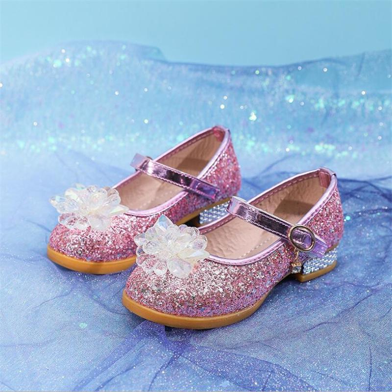 

Girl S Princess Glitter Leather Shoes Children S Summer Diamond Sequin Crystal Fang Heels Dress Shoes Kid S Buckles Silver 26