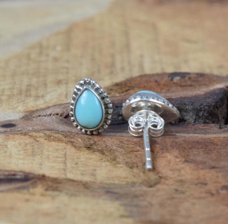 925 Sterling Silver Slipping Beauty Turquoise Stud Earrings Handmade Jewelry Gift For Her Boho Earrings