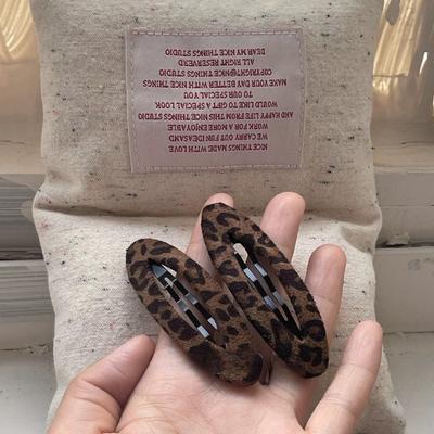 Leather Suede Leopard Print Triangular Interlock Oval Fringe Side Bar Hair Clip Hairpin Hairband