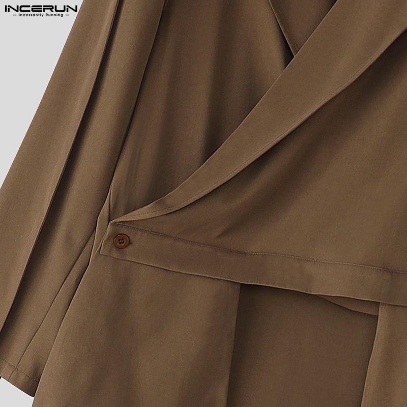 INCERUN Herrenrevers Langarm Seitlich gekreuzt Unregelmäßig gerüschte Lange Dünne Blazer Mäntel
