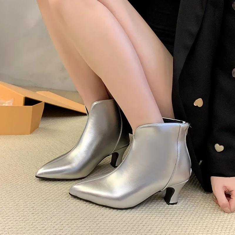 Shoes Female   Back Zip Women'S Boots Fashion Plus Size Office And Career Sexy Pointed Toe Ankle Boots  Mujer
