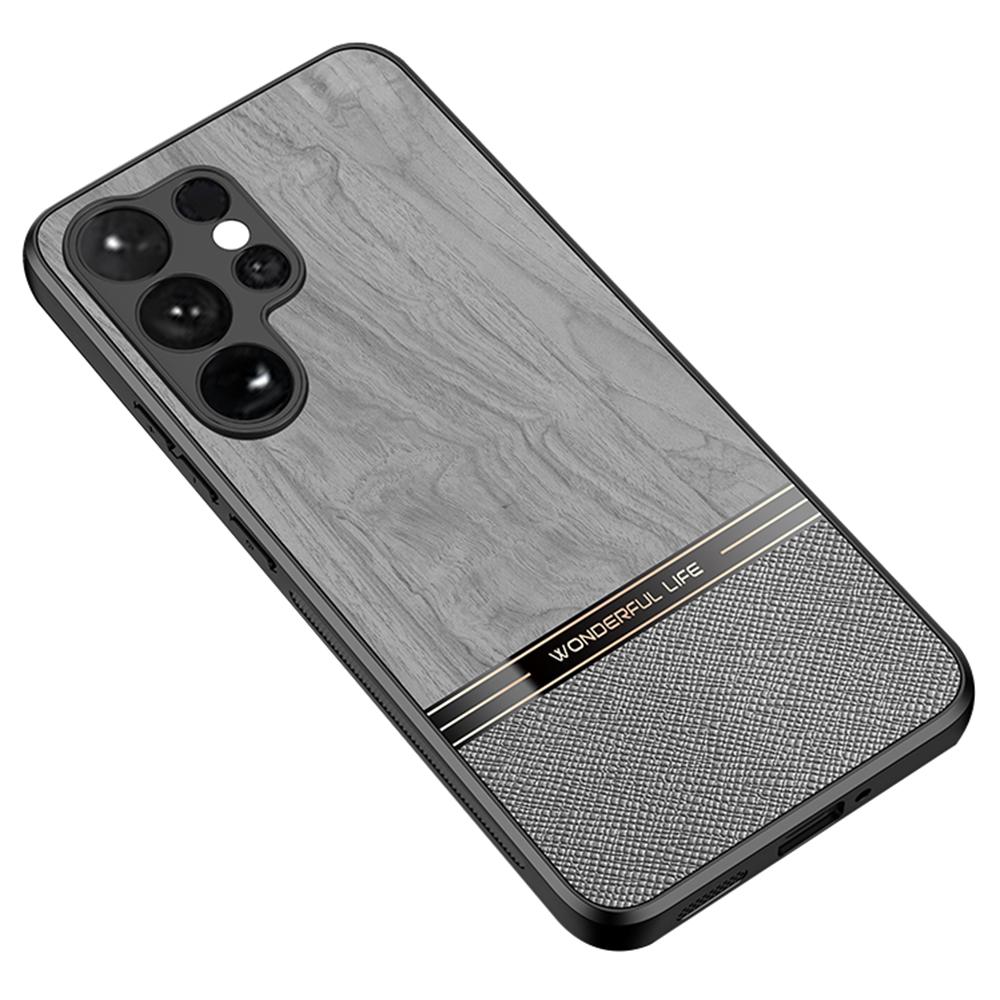 For Samsung Galaxy S23 Ultra Case Wood Texture Leather Coated TPU Phone Protective Cover