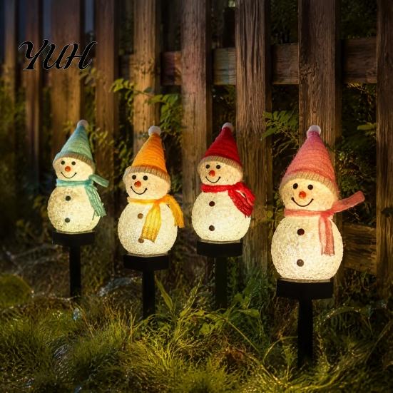 LED Decorative Lawn Ornament Solar Snowman Pathway Lights, Outdoor Waterproof Ground Stake with Resin Landscape Lamp Light, Garden Light for