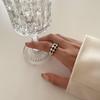 Korean Style Black & White Grid Adjustable Open Ring - Women's Retro Fashion Index Ring