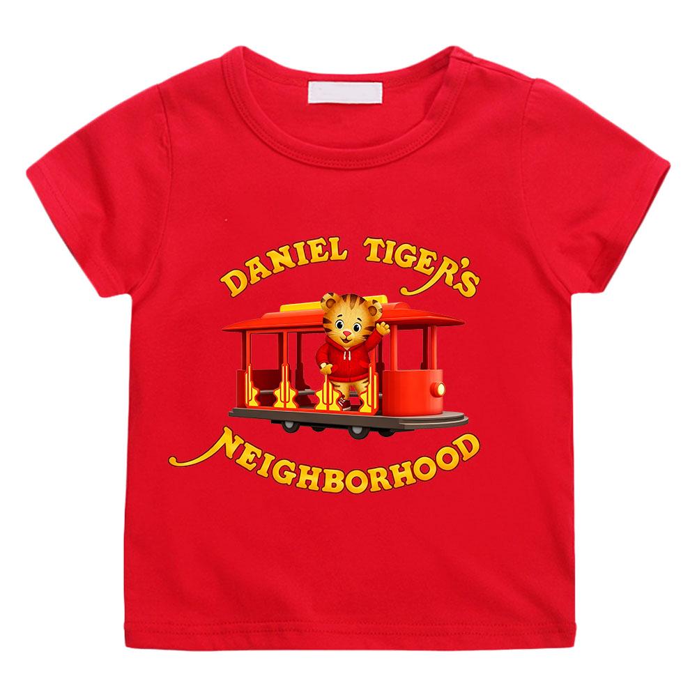 Cotton Children's T-shirts Daniel Tiger’s Neighborhood Cartoon Print Short Sleeve Retro Boys Cute Girls Tees Casual Tops Summer