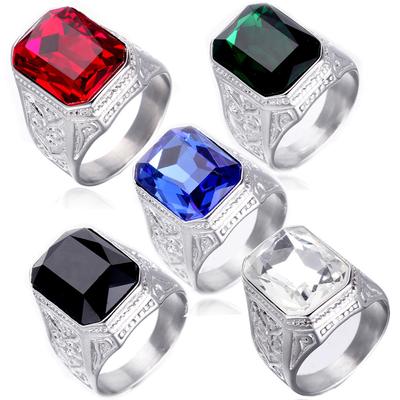 2025 Vintage Ancient Silver Color Ring Green Stone 316L Stainless Steel Rings for Men Women Unisex Hip Hop Fashion Jewelry