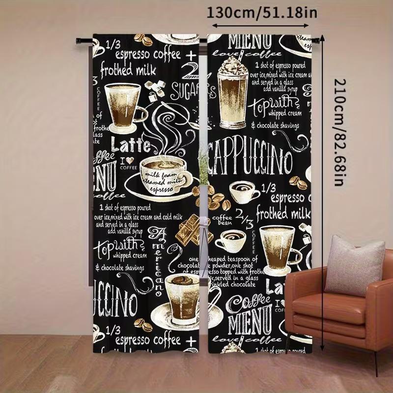 2 Bucăți Perdele cu imprimeu seria Cafea, potrivite pentru decorarea dormitorului, sufrageriei, bucătăriei, decorarea casei, decorarea ferestrelor