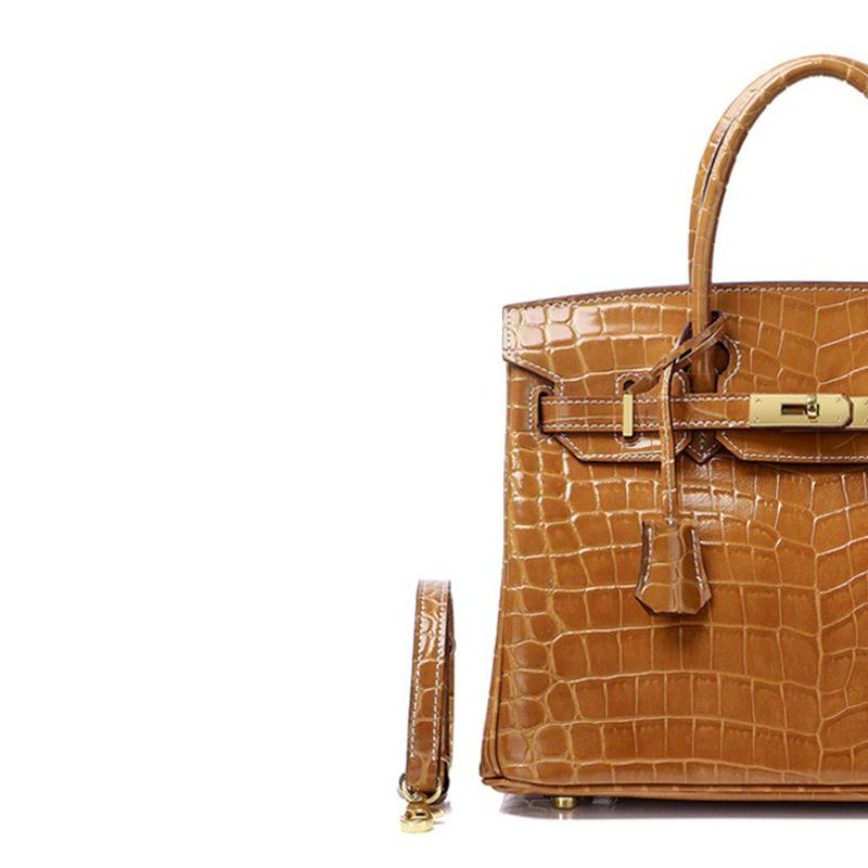 New Women Cowhide Handbag Crocodile Embossed Genuine Leather Top Handle Purse Fashion Shoulder Crossbody Bag for Daily Use- NO LOGO
