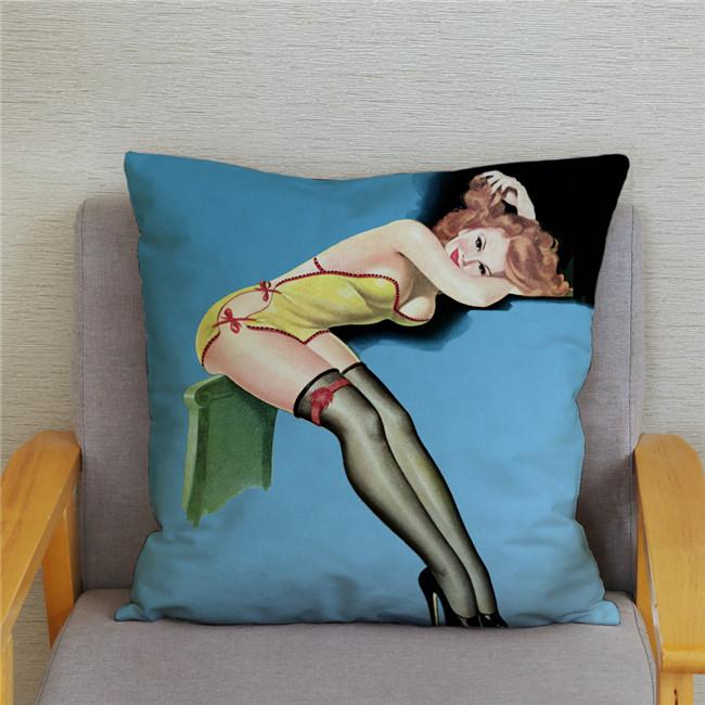 Vintage European Sexy Women Polyester Cushion Cover Sexy Lady Pattern Pillow Cover Decorative For Car Sofa Home 45X45Cm
