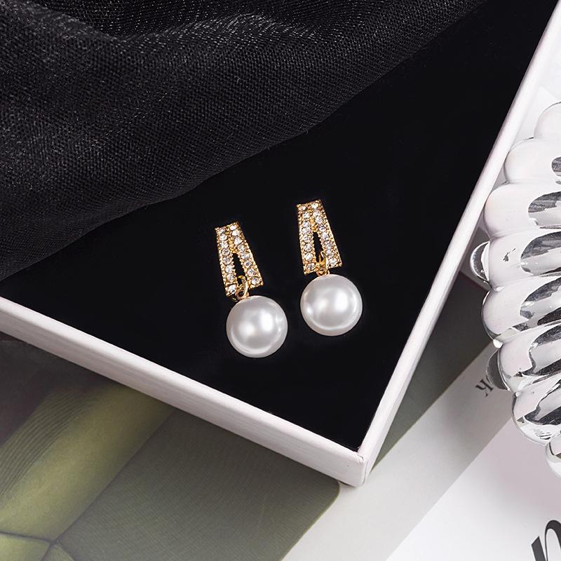 S925 Silver Needle Pearl Temperament Diamond Earrings Simple Small Delicate Internet celebrity Long Pendant Earrings Korean Earrings