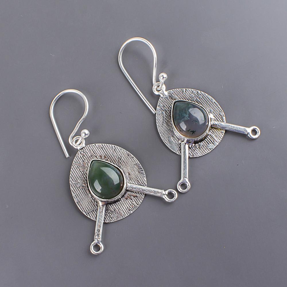 Moss Agate Gemstone Jewelry, 925 Solid Sterling Silver Earrings, Handmade Beautiful Silver Earrings For Thanksgiving Gift